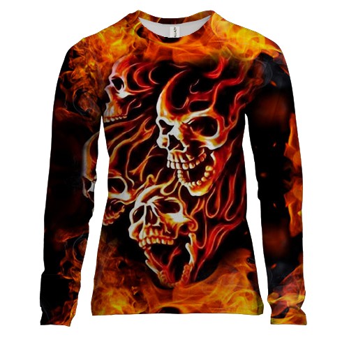 Жіночий 3D лонгслів Вогняний череп