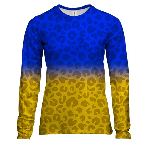 Женский 3D лонгслив Желто-синий леопардовый флаг