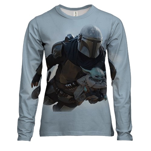 Женский 3D лонгслив Малыш Грогу в полете