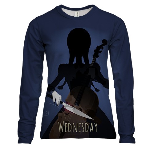 Жіночий 3D лонгслів Wednesday грає на віолончелі