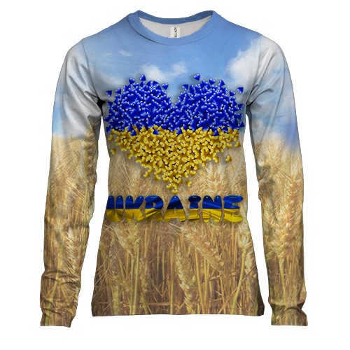 Женский 3D лонгслив Love Ukraine (пшеничное поле)