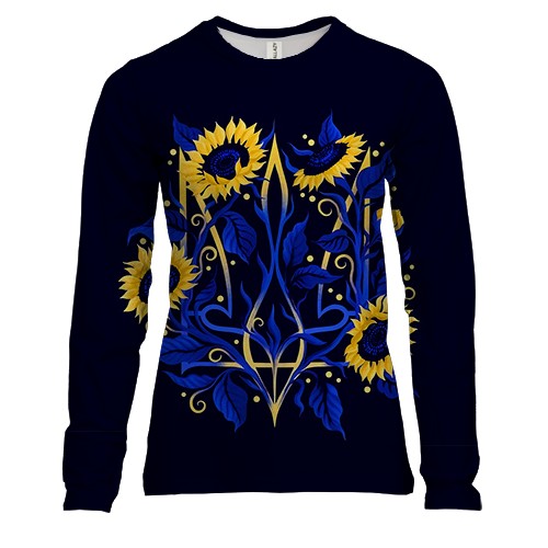 Жіночий 3D лонгслів Герб України із соняшниками (АРТ)