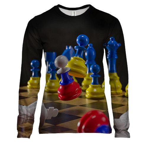 Женский 3D лонгслив Украина побеждает россию (Шахматы)