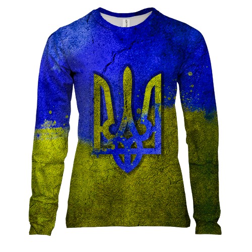 Женский 3D лонгслив с гербом Украины на фоне стены