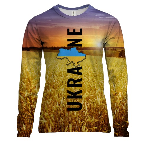 Женский 3D лонгслив Ukraine (поле пшеницы на закате)