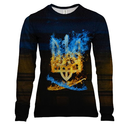 Женский 3D лонгслив Огненный герб (2)