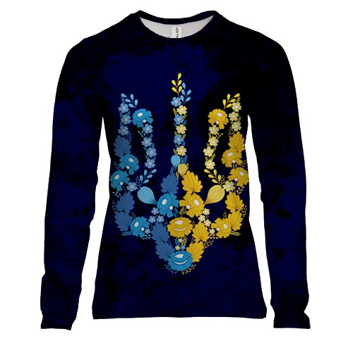 Женский 3D лонгслив с гербом Украины из желто-голубых цветов