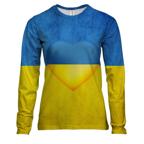 Женский 3D лонгслив с желто-синим сердцем