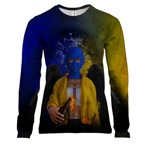 Женский 3D лонгслив стилизованный ангел с коктейлем молотова