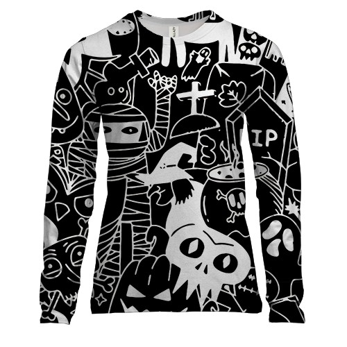 Женский 3D лонгслив Halloween black and white