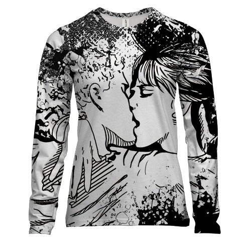 Женский 3D лонгслив Черно-белый поцелуй 2