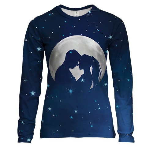 Женский 3D лонгслив Силует влюбленных на луне