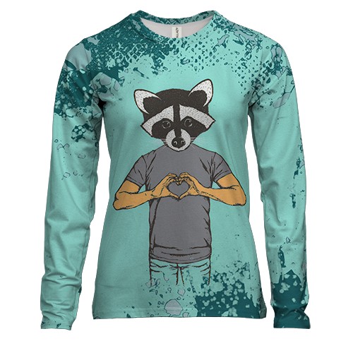 Женский 3D лонгслив I love you енот