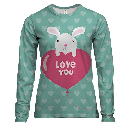 Женский 3D лонгслив I love you кролик
