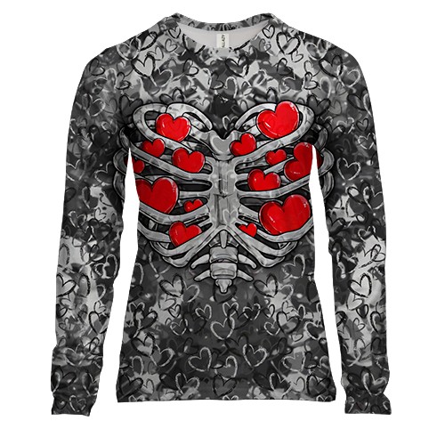Жіночий 3D лонгслів Серця скелет