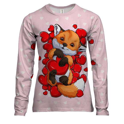 Женский 3D лонгслив Лиса в сердцах