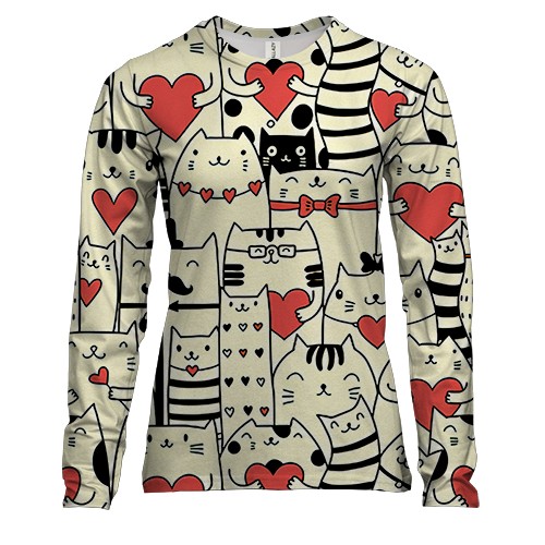 Жіночий 3D лонгслів Коти із серцями