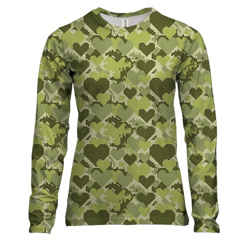 Жіночий 3D лонгслів Серця камуфляж