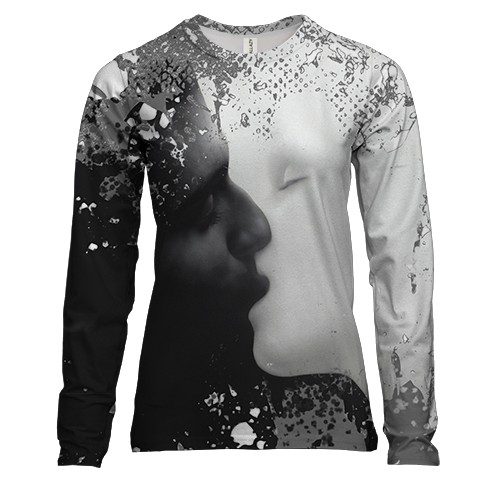 Женский 3D лонгслив Черно-белый поцелуй