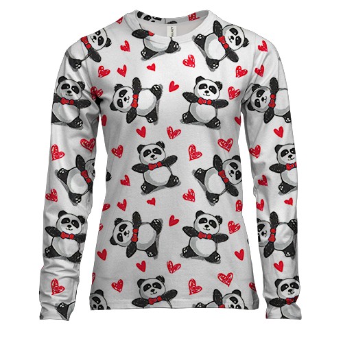 Женский 3D лонгслив Панда и сердца