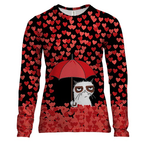 Женский 3D лонгслив Кот антивалентин черный