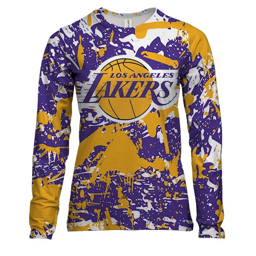 Жіночий 3D лонгслів Lakers фірмові кольори бризки фарб