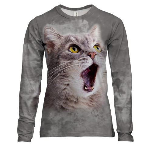 Женский 3D лонгслив с удивленным котом