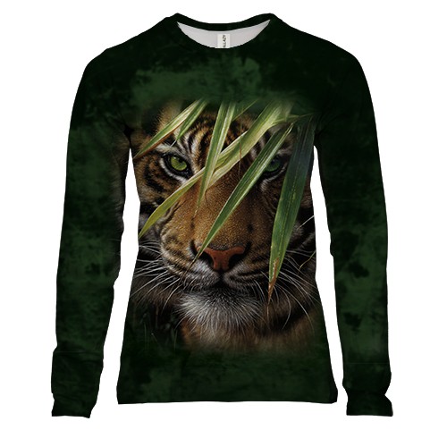 Женский 3D лонгслив Тигр в зелени
