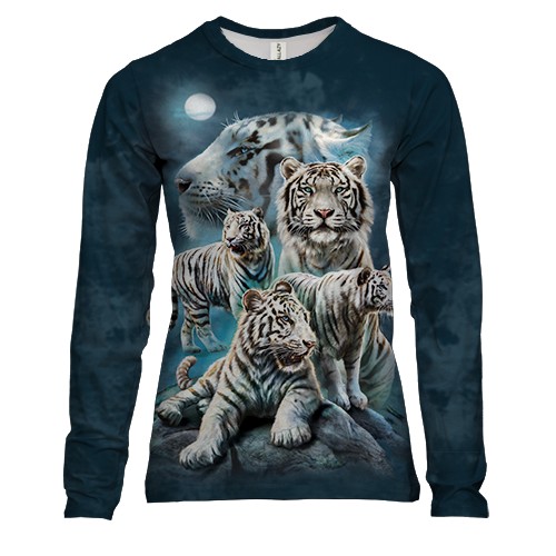 Женский 3D лонгслив с белыми тиграми