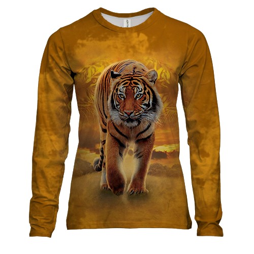 Женский 3D лонгслив Тигр в саванне