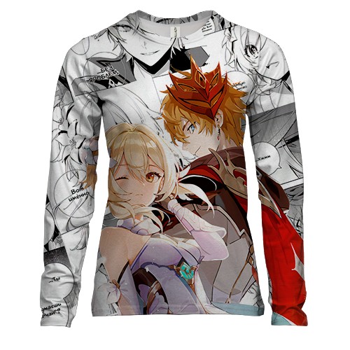 Жіночий 3D лонгслів Люмін та Тарталья на тлі манги