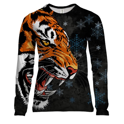 Жіночий 3D лонгслів Амурський тигрзі сніжинками