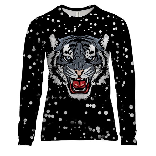 Женский 3D лонгслив Черный водяной тигр