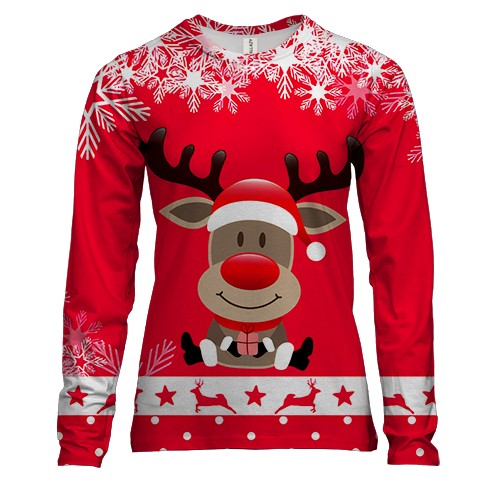 Женский 3D лонгслив Олень с подарком