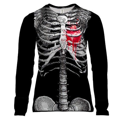 Женский 3D лонгслив Скелет с сердцем