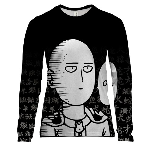 Женский 3D лонгслив Сайтама на фоне иероглифов