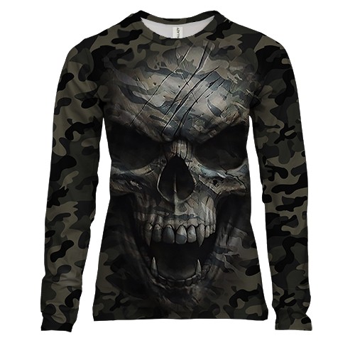 Женский 3D лонгслив Череп на камуфляже