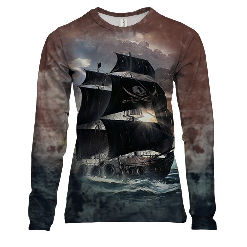 Женский 3D лонгслив с пиратским кораблем