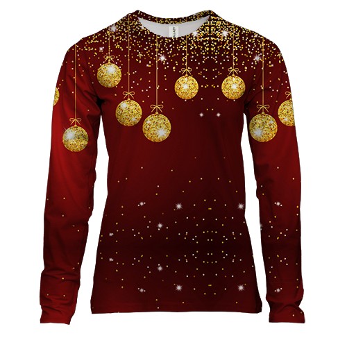Женский 3D лонгслив с новогодними игрушками (2)