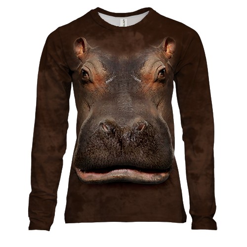 Женский 3D лонгслив с головой бегемота