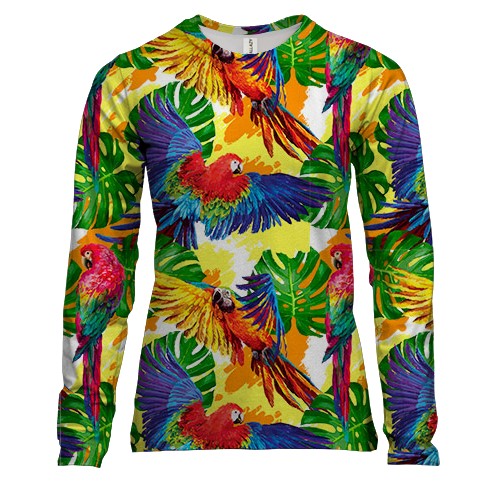 Женский 3D лонгслив с акварельными попугаями