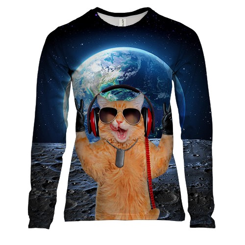 Женский 3D лонгслив «Кот на луне»