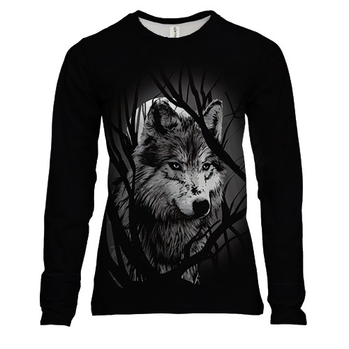 Жіночий 3D лонгслів "Сірий Вовк"