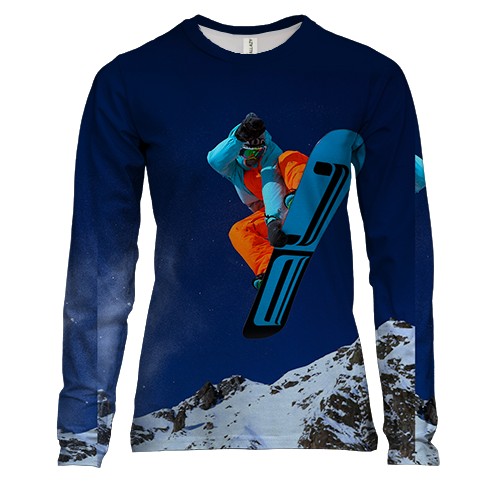 Женский 3D лонгслив Сноубордист в прыжке