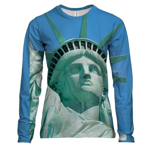 Женский 3D лонгслив Статуя Свободы на голубом
