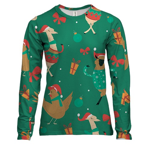 Жіночий 3D лонгслів Новорічний патерн. лами