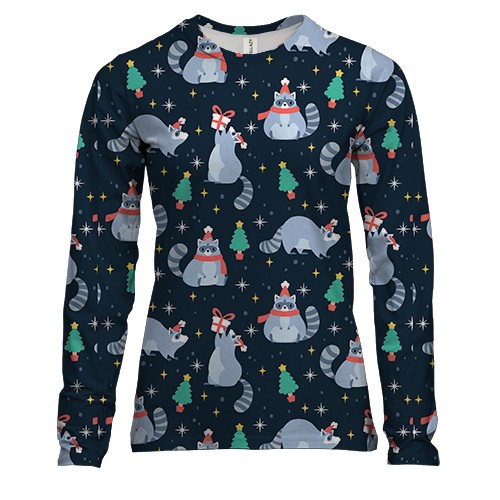 Жіночий 3D лонгслів Новорічний патерн. єноти