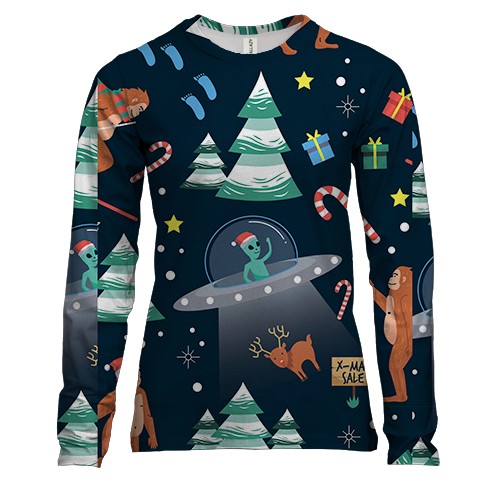 Жіночий 3D лонгслів Новорічний патерн. Йеті