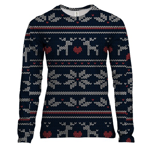 Женский 3D лонгслив Новогодний орнамент. Олени 5