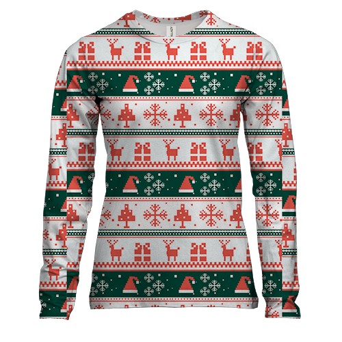 Жіночий 3D лонгслів Новорічний орнамент. олені 6